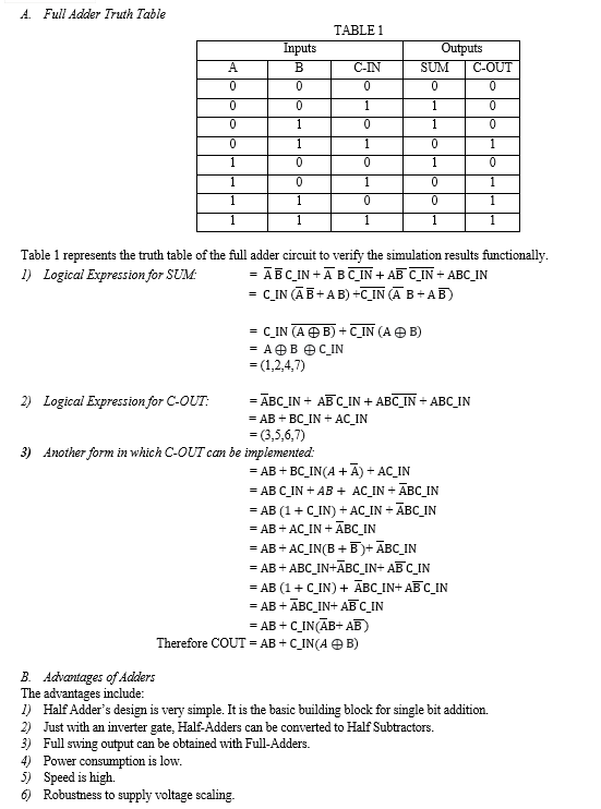 Implementation of 1-bit Full Adder Circuit Using Pass Transistor Logic